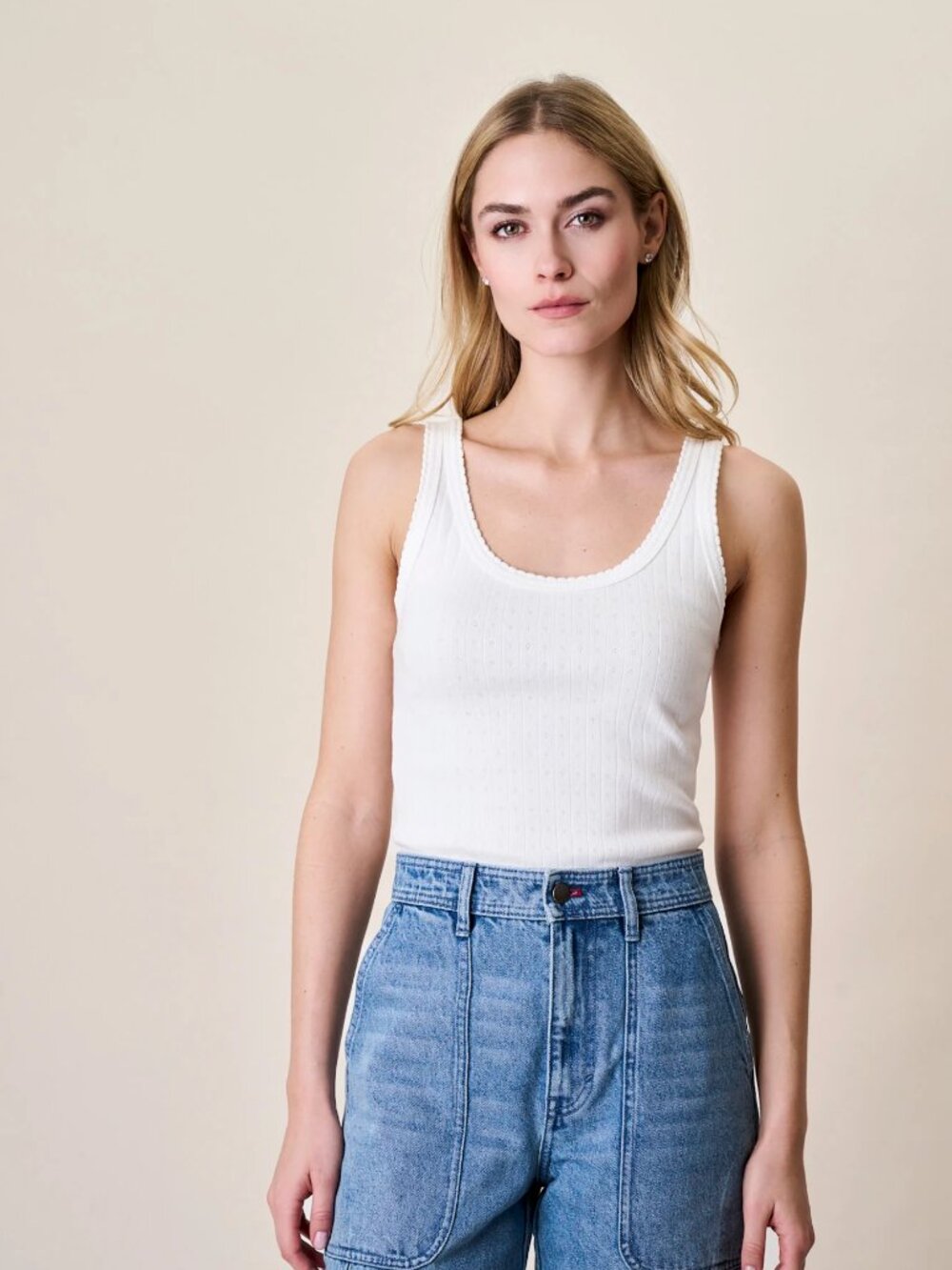 NWT Marea by Liz Joy Pointelle Tank - White Size Large